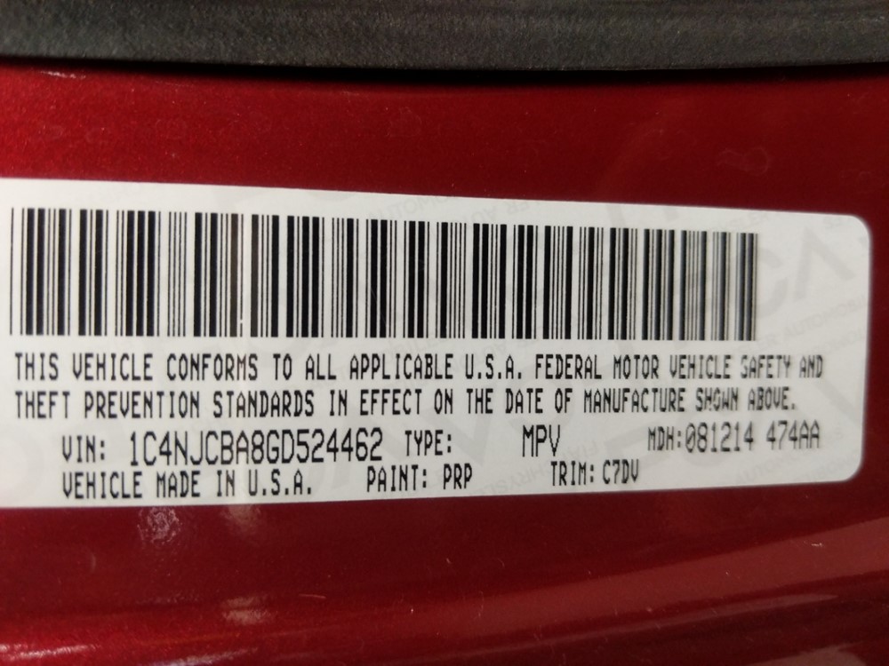 2016 Jeep Compass - VIN Plate