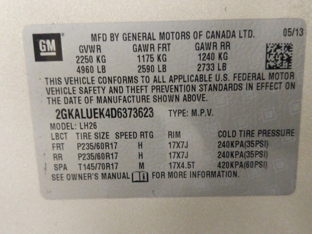 2013 GMC Terrain - VIN Plate