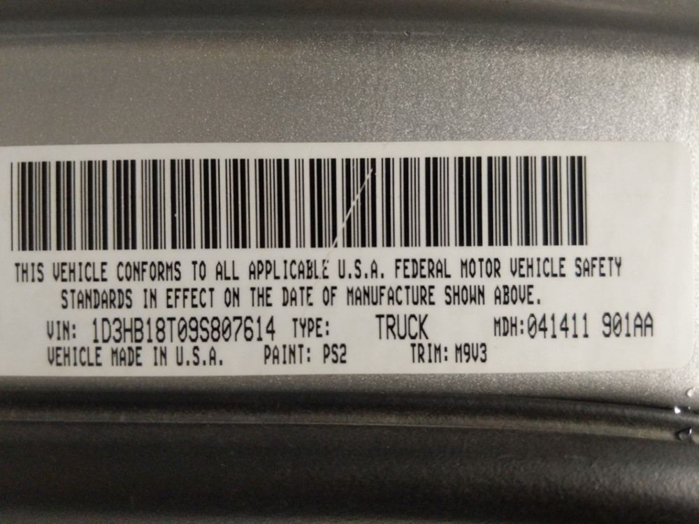 2009 Dodge Ram 1500 - VIN Plate