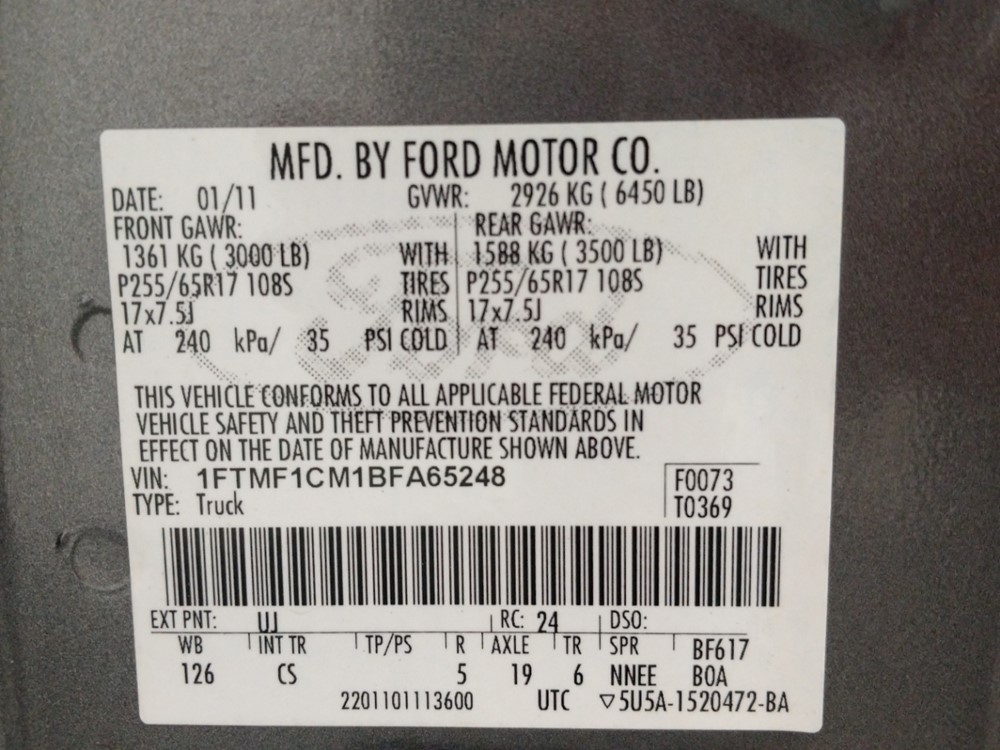 2011 Ford F-150 - VIN Plate