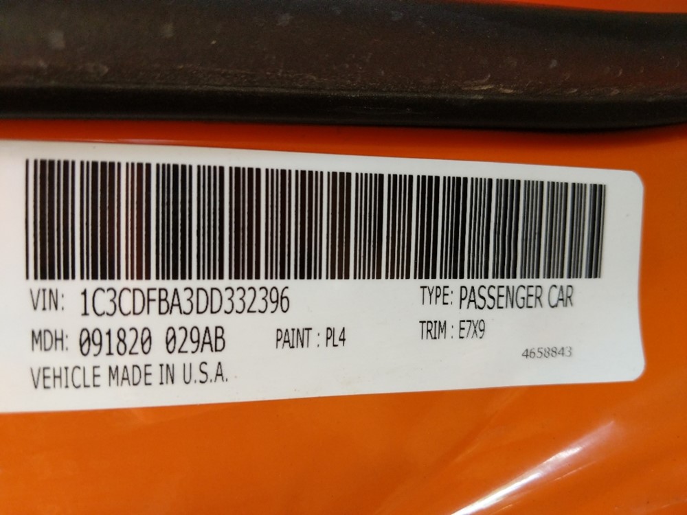 2013 Dodge Dart - VIN Plate