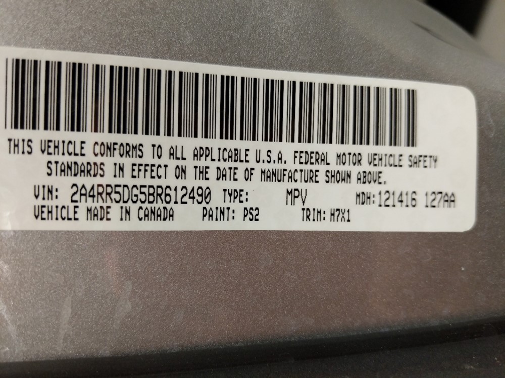 2011 Chrysler Town and Country - VIN Plate