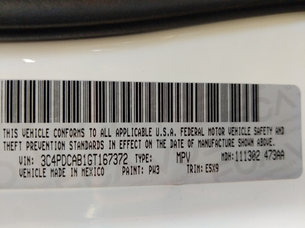 2016 Dodge Journey - VIN Plate
