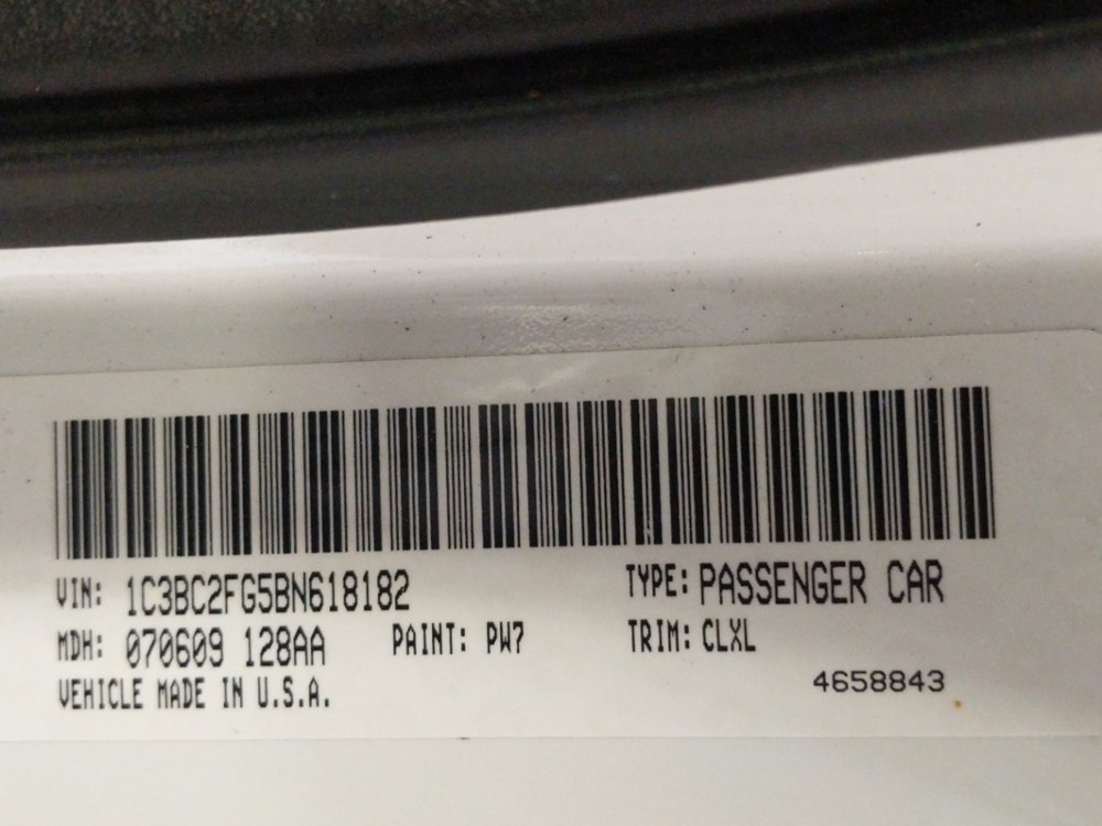 2011 Chrysler 200 - VIN Plate