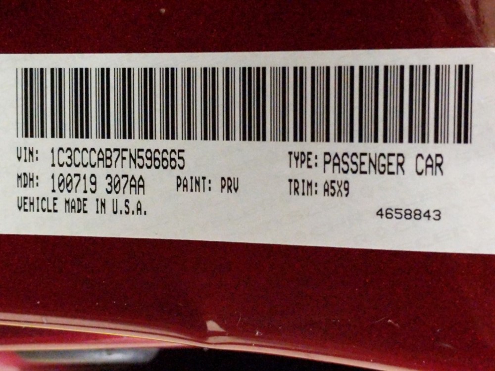 2015 Chrysler 200 - VIN Plate