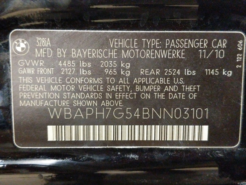 2011 BMW 328i - VIN Plate