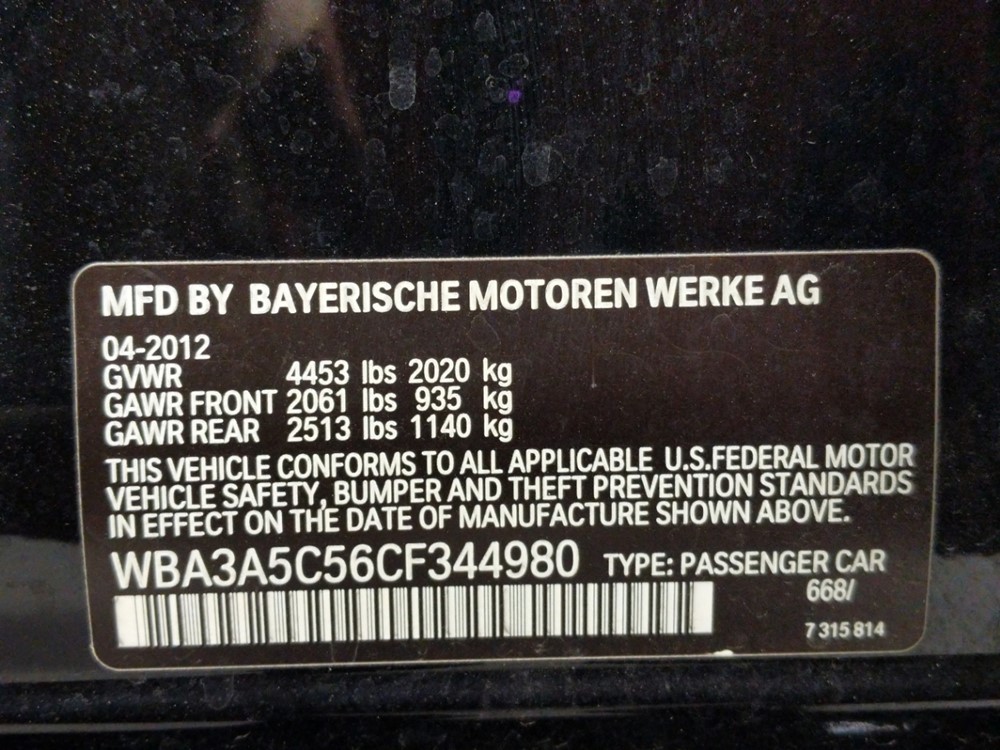 2012 BMW 328i - VIN Plate