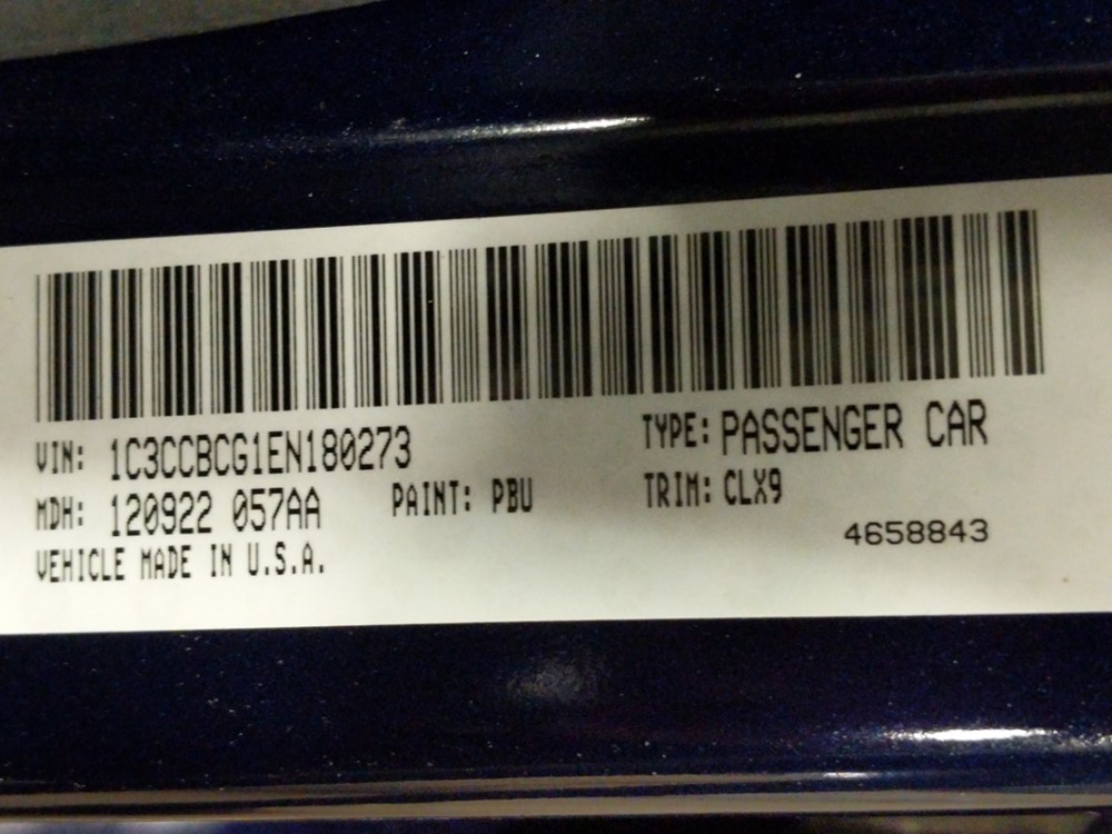 2014 Chrysler 200 - VIN Plate