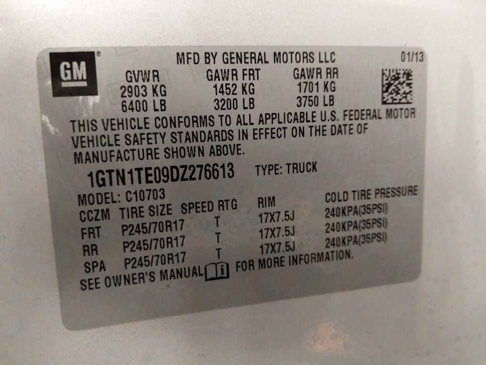 2013 GMC Sierra 1500 - VIN Plate