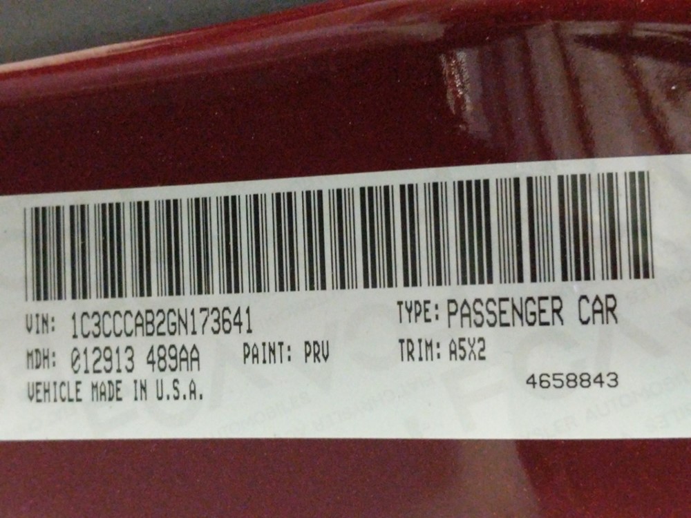 2016 Chrysler 200 - VIN Plate