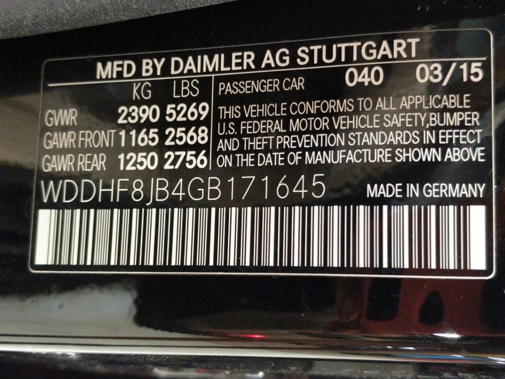 2016 Mercedes-Benz E350 - VIN Plate