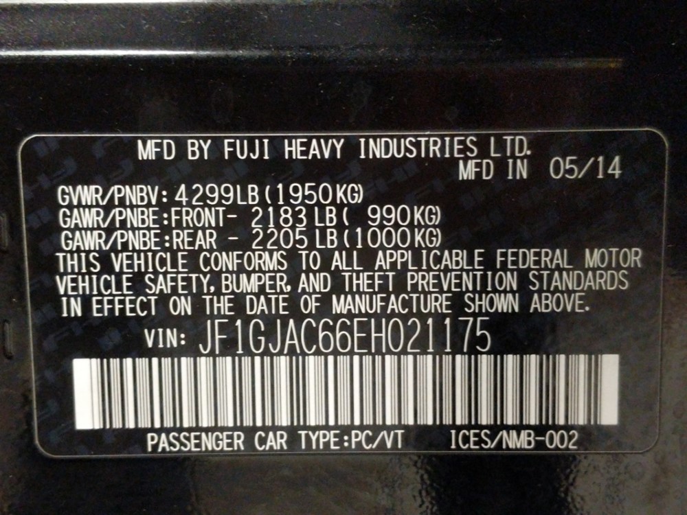 2014 Subaru Impreza - VIN Plate