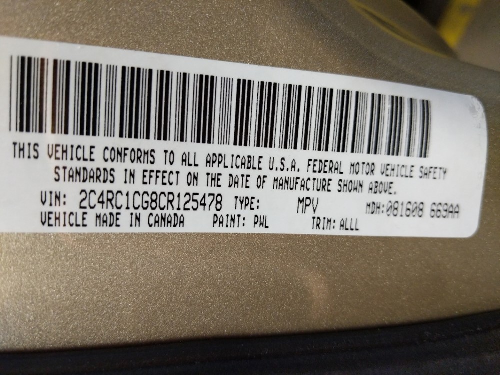 2012 Chrysler Town and Country - VIN Plate