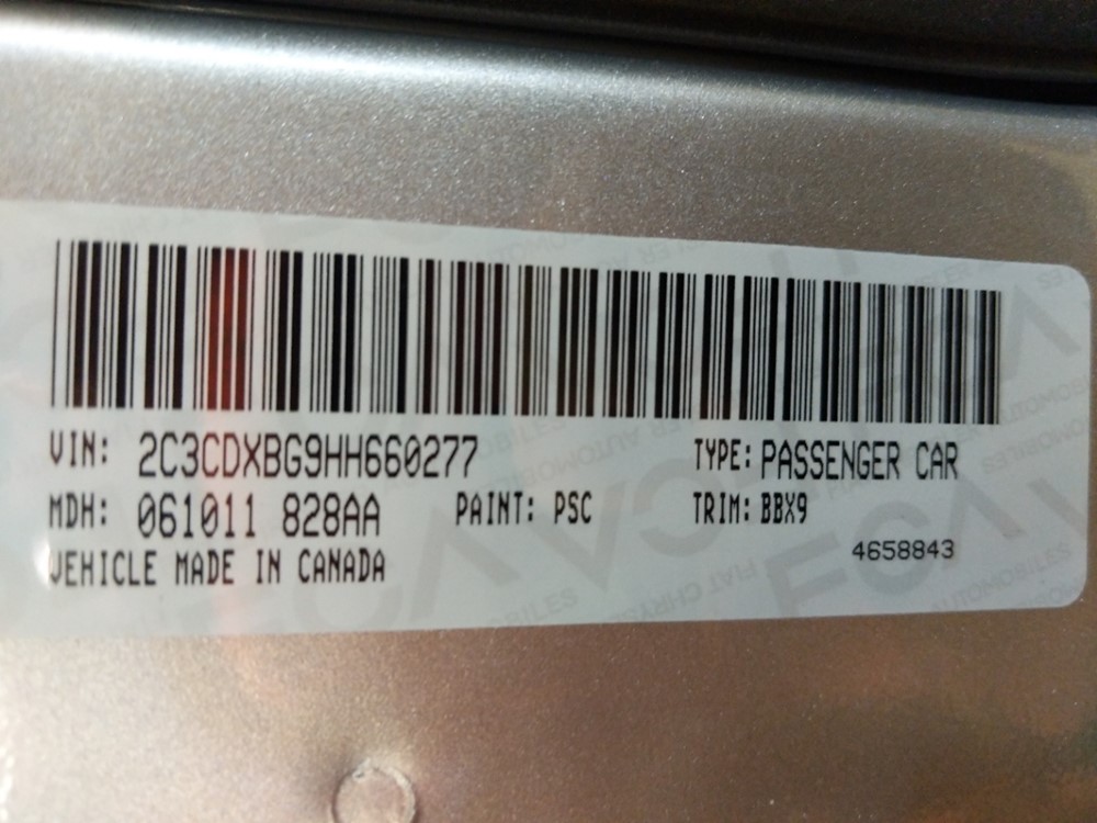 2017 Dodge Charger - VIN Plate