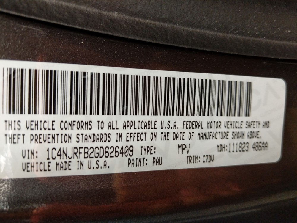 2016 Jeep Patriot - VIN Plate
