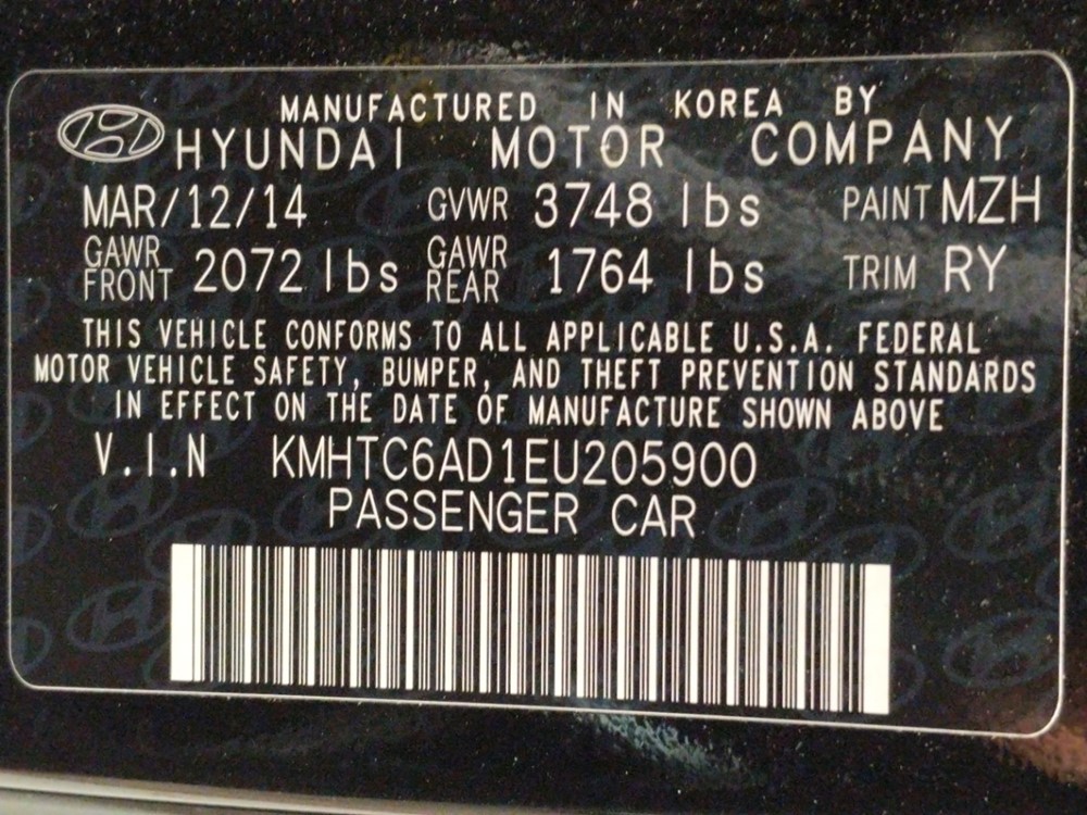 2014 Hyundai Veloster - VIN Plate