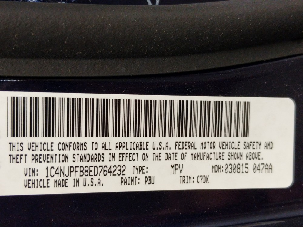 2014 Jeep Patriot - VIN Plate
