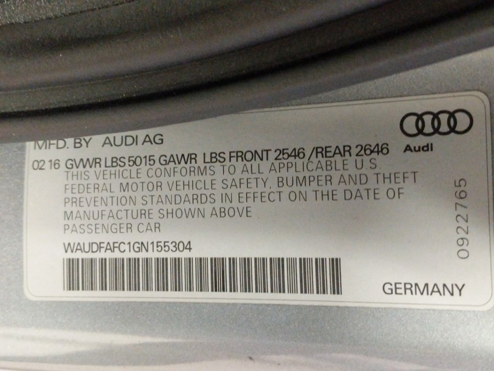 2016 Audi A6 - VIN Plate