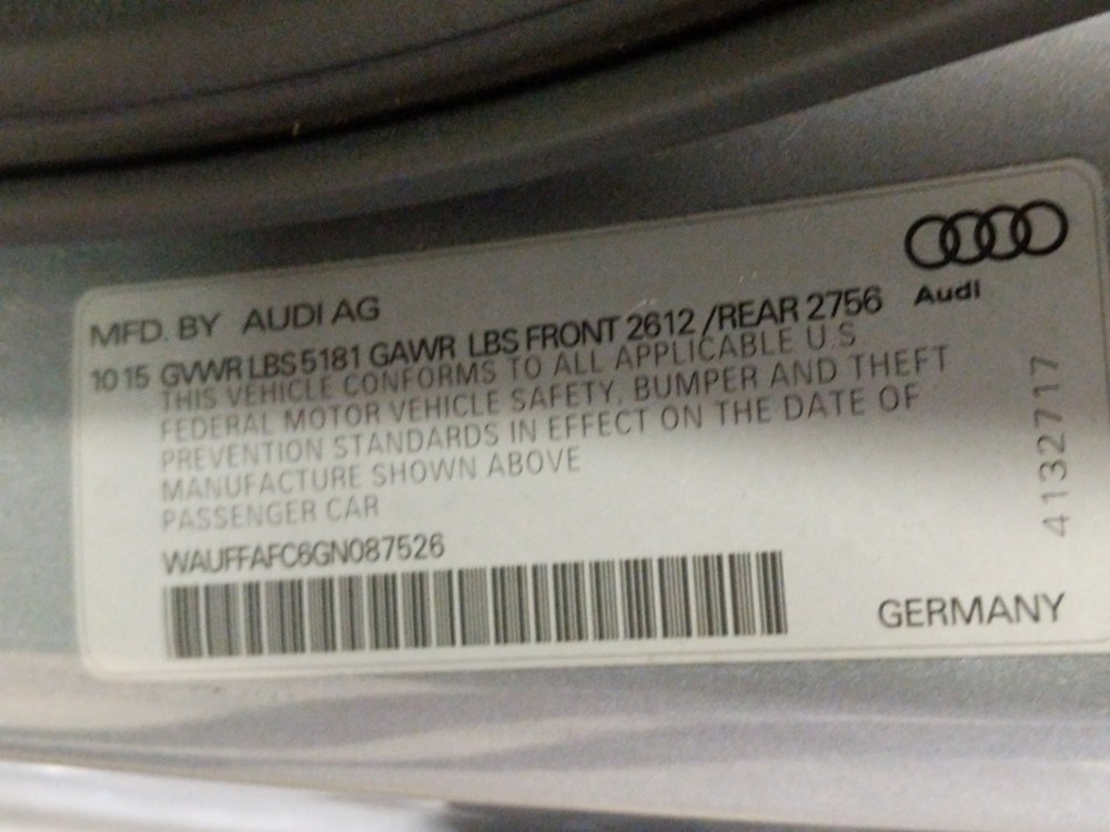 2016 Audi A6 - VIN Plate