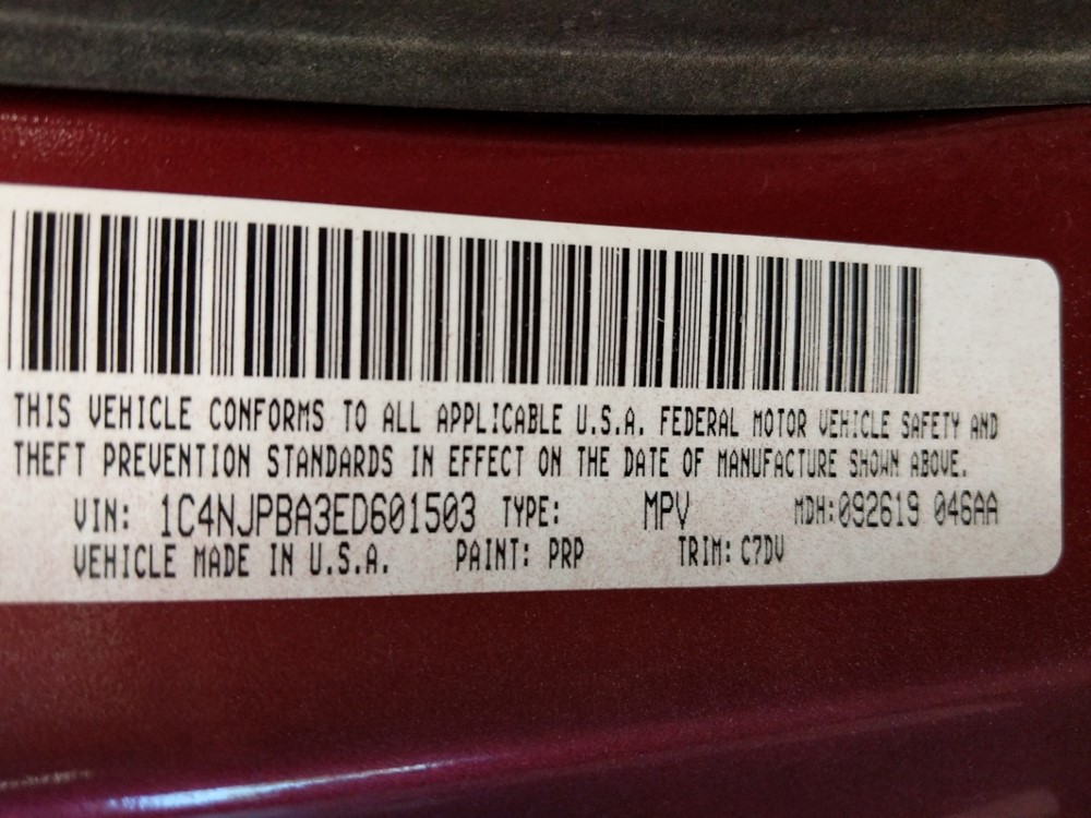 2014 Jeep Patriot - VIN Plate