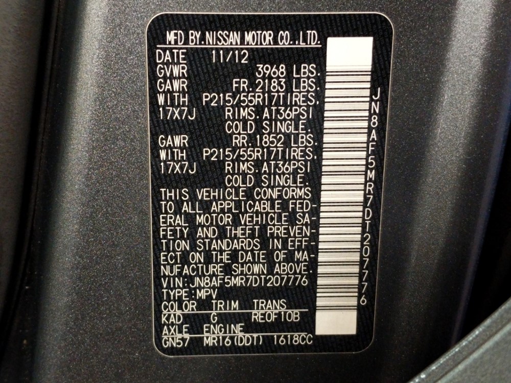 2013 Nissan JUKE - VIN Plate