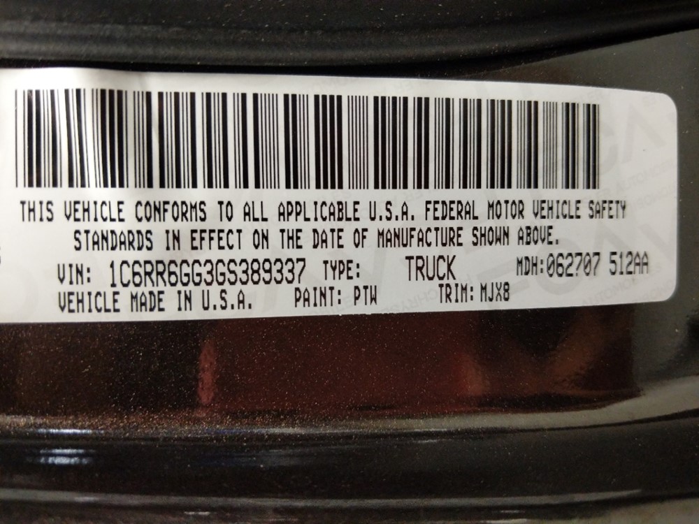 2016 Dodge Ram 1500 - VIN Plate