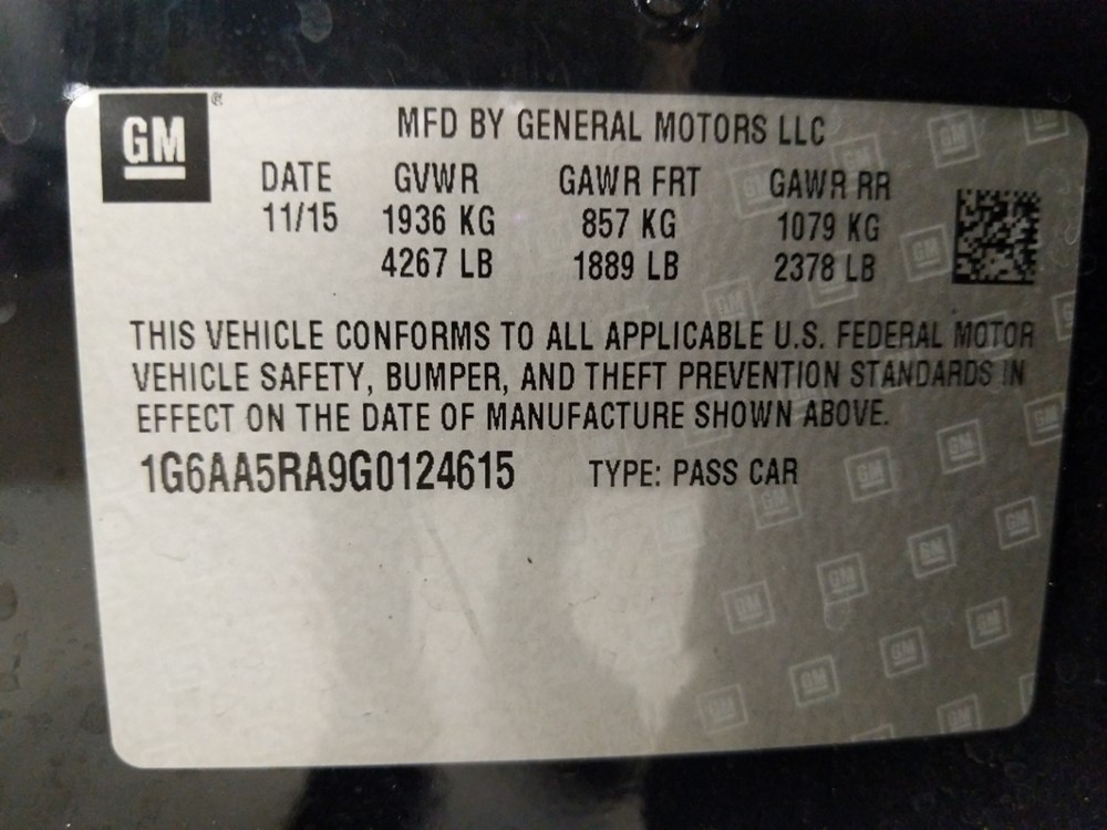 2016 Cadillac ATS - VIN Plate
