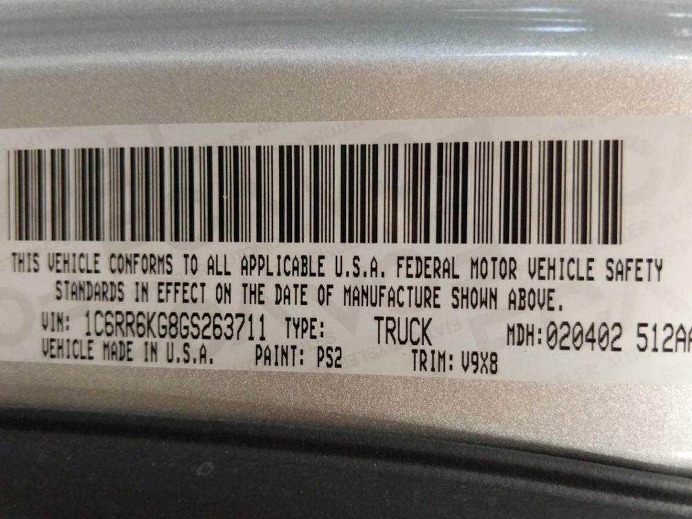2016 Dodge Ram 1500 - VIN Plate