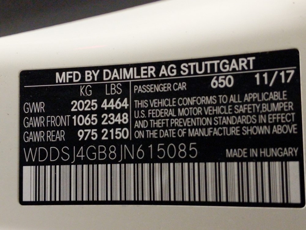2018 Mercedes-Benz CLA250 - VIN Plate