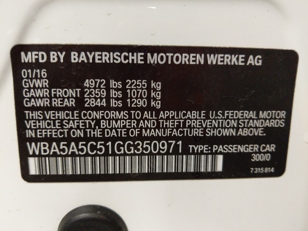 2016 BMW 528i - VIN Plate