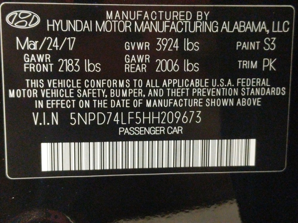 2017 Hyundai Elantra - VIN Plate