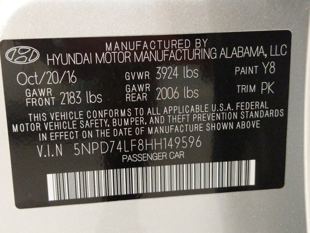 2017 Hyundai Elantra - VIN Plate