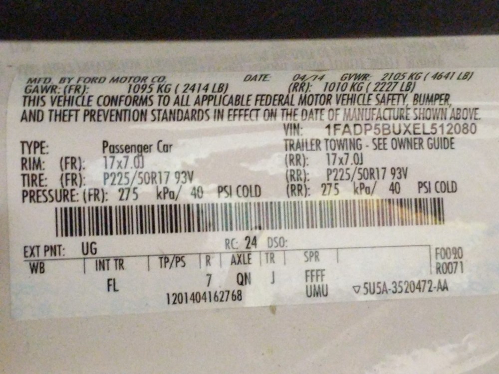2014 Ford C-MAX - VIN Plate