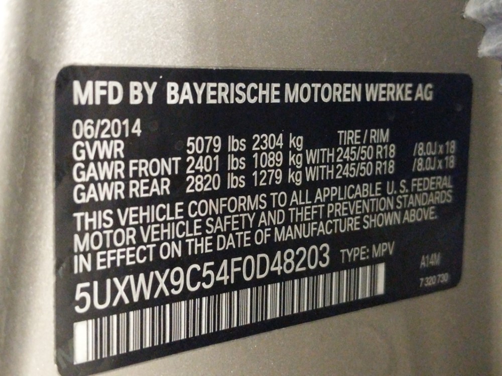 2015 BMW X3 - VIN Plate