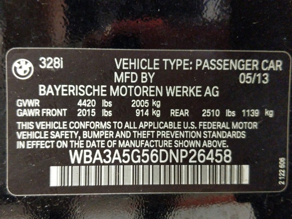 2013 BMW 328i - VIN Plate