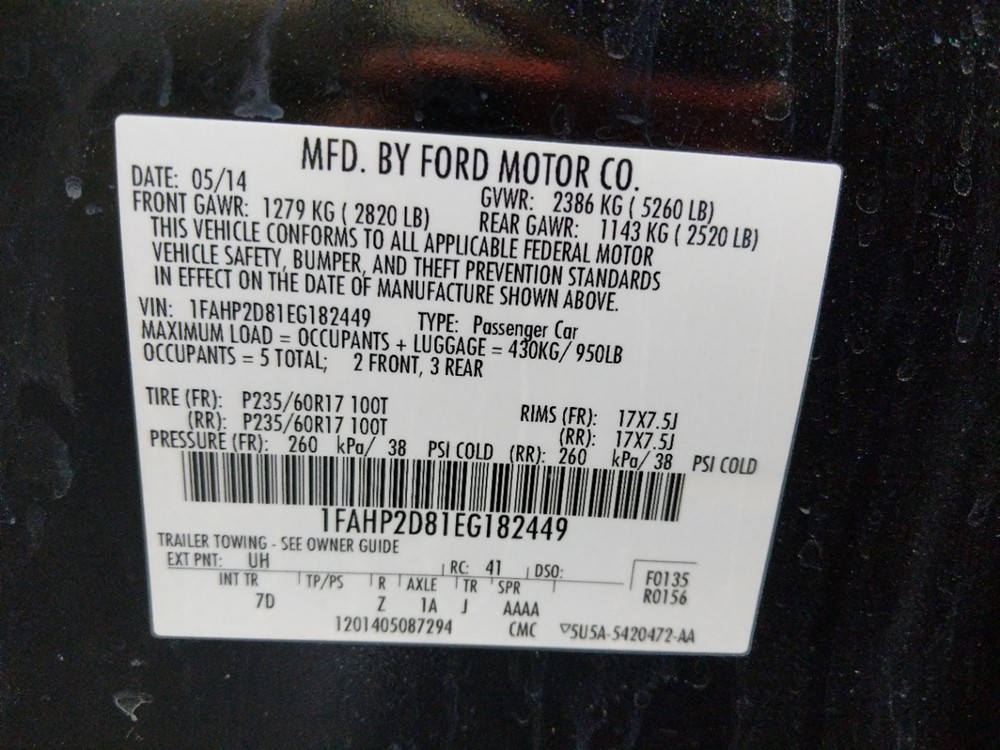 2014 Ford Taurus - VIN Plate