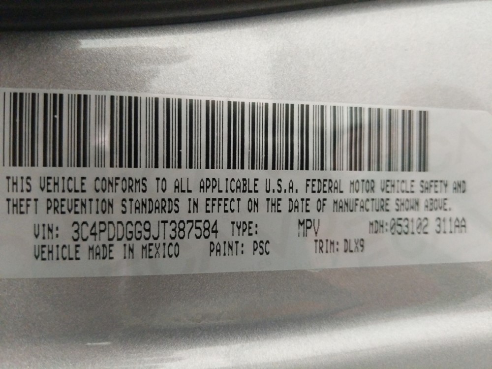 2018 Dodge Journey - VIN Plate