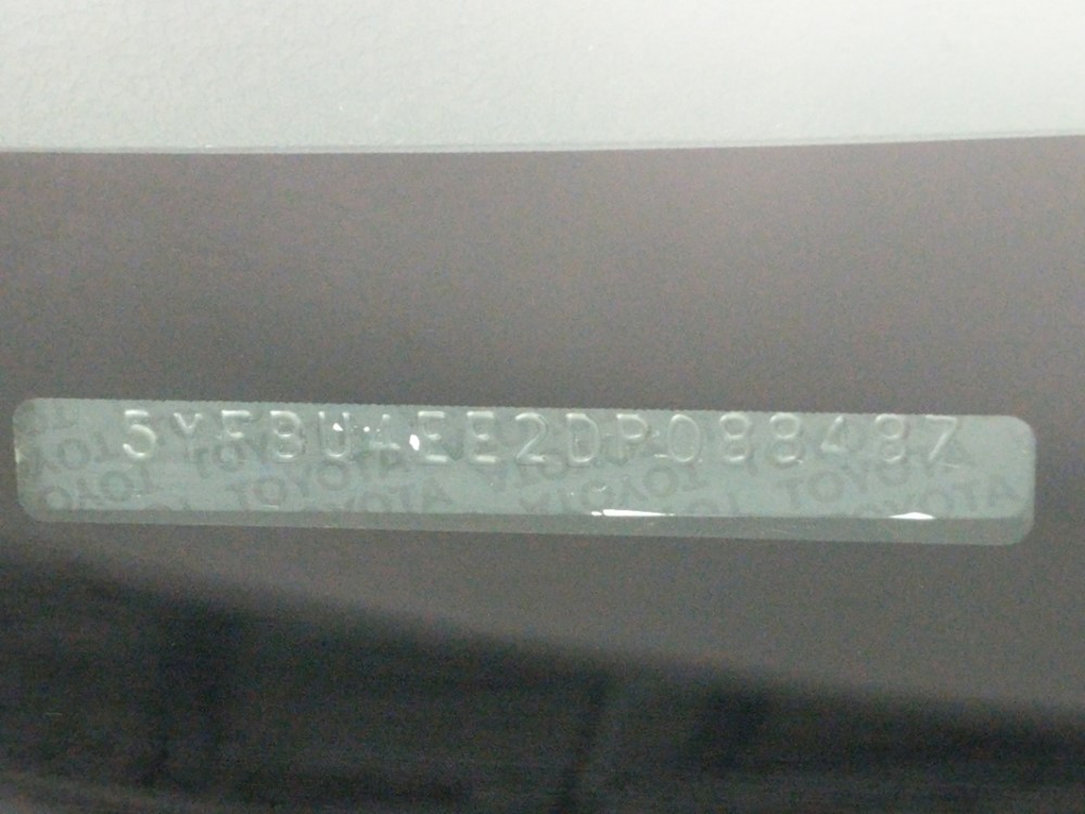 2013 Toyota Corolla - VIN Plate