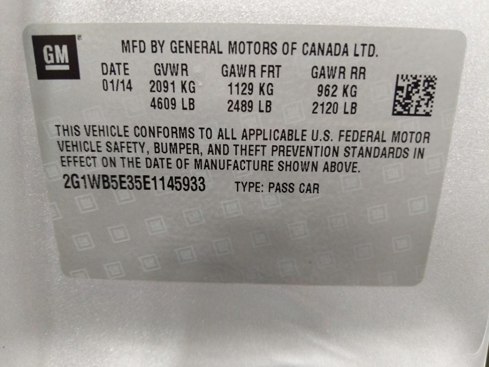 2014 Chevrolet Impala - VIN Plate