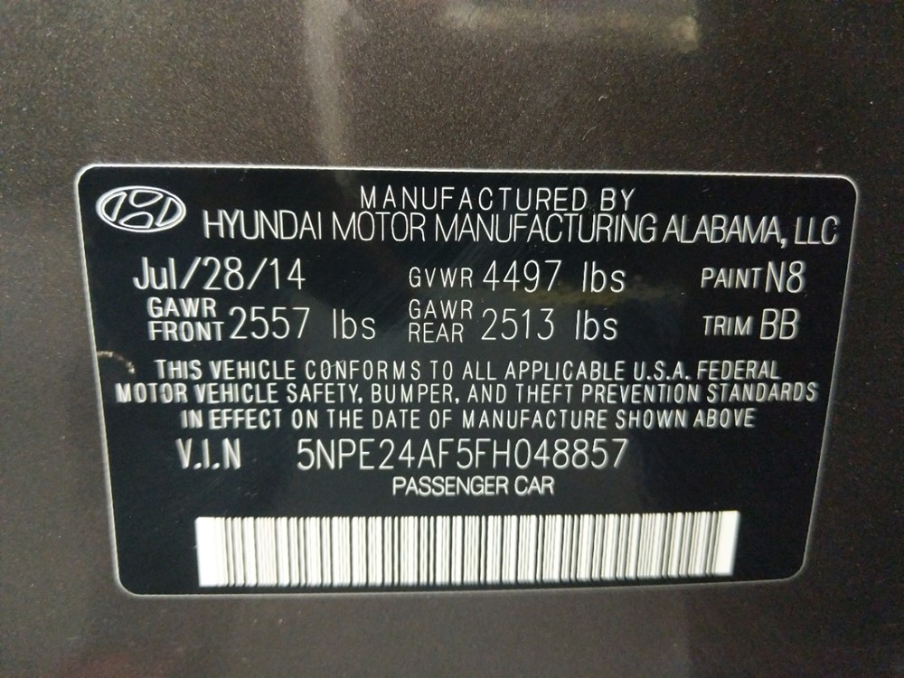 2015 Hyundai Sonata - VIN Plate