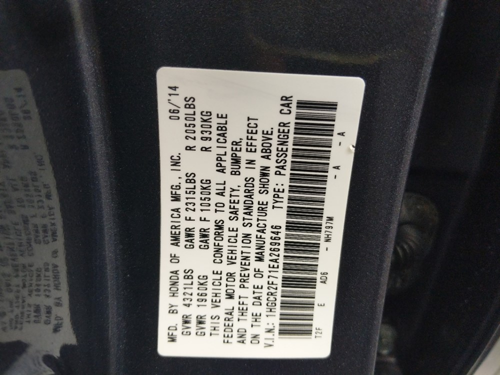 2014 Honda Accord - VIN Plate