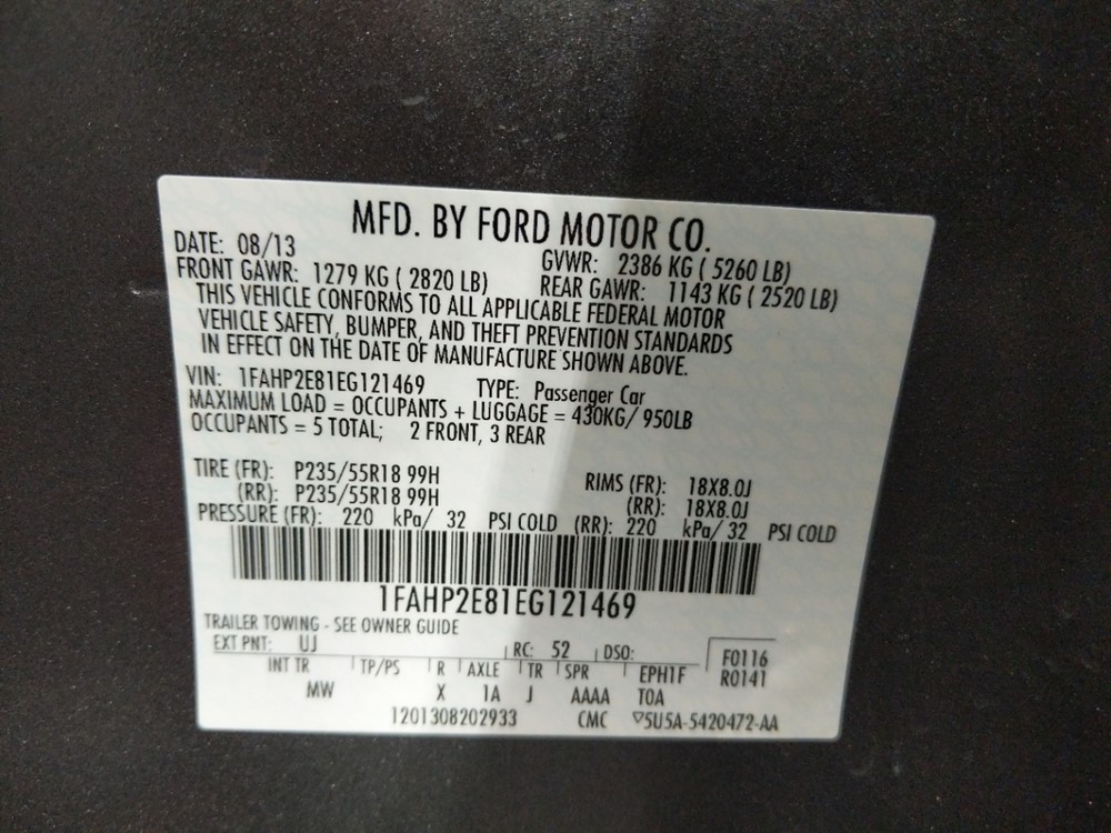 2014 Ford Taurus - VIN Plate