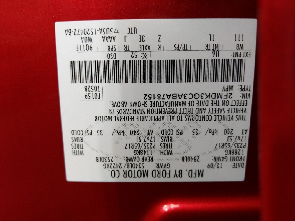 2010 Ford Edge - VIN Plate