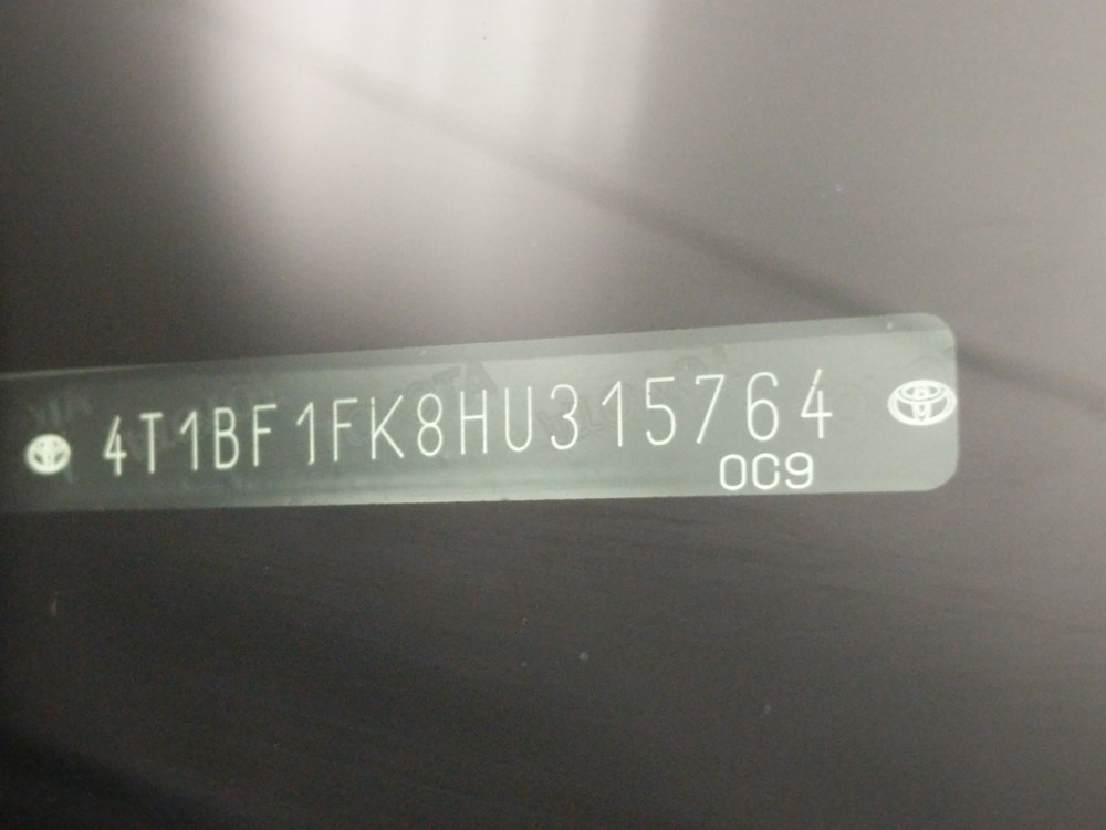 2017 Toyota Camry - VIN Plate