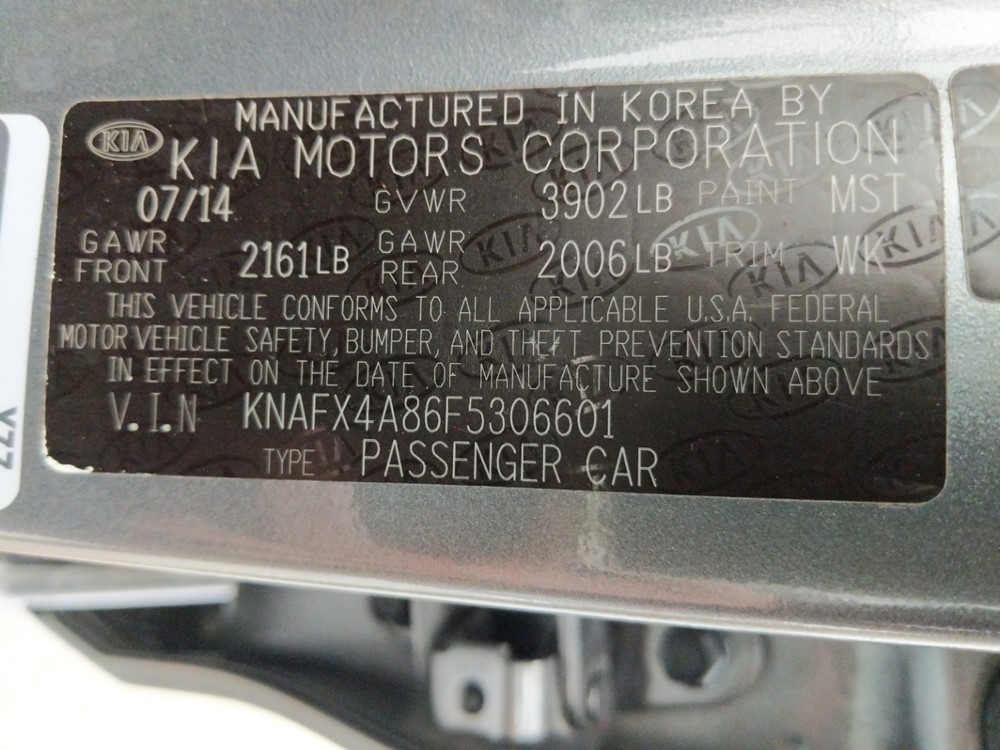 2015 Kia Forte - VIN Plate