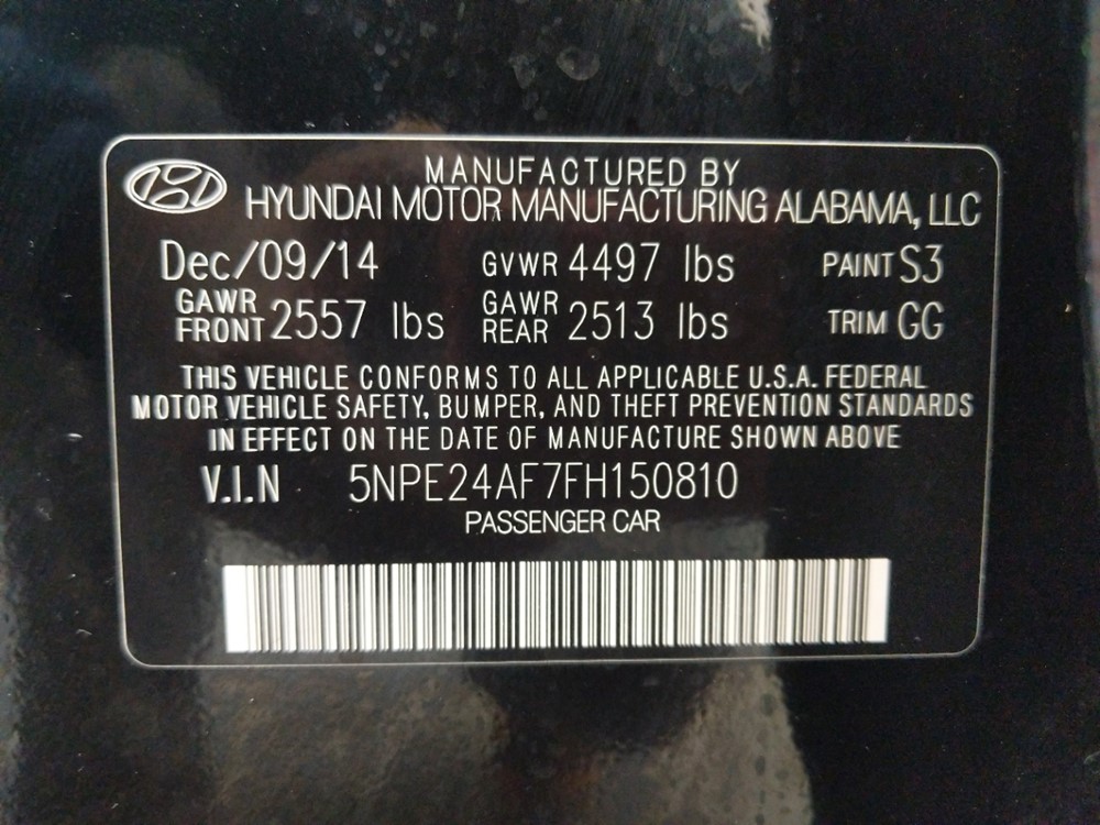 2015 Hyundai Sonata - VIN Plate