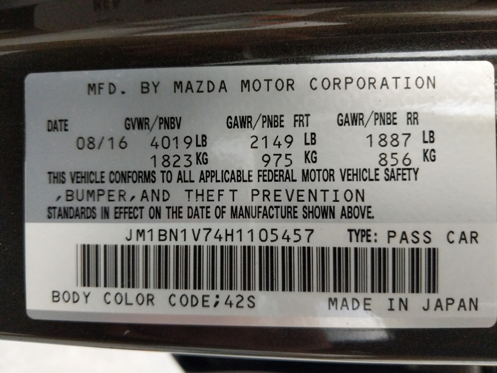 2017 Mazda Mazda3 - VIN Plate