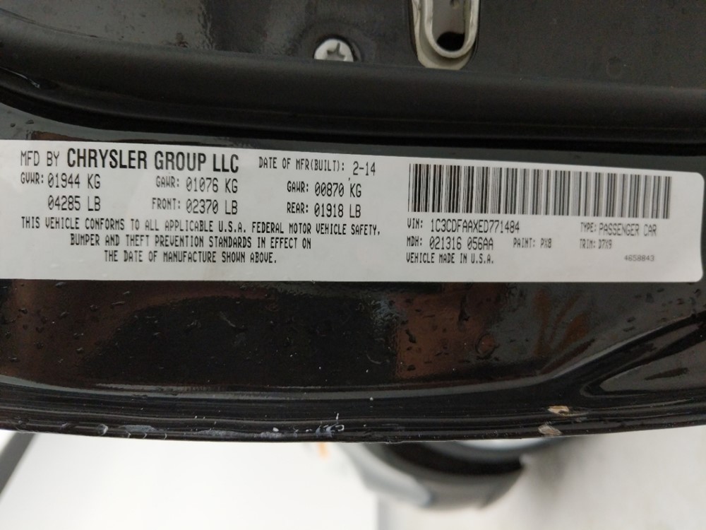 2014 Dodge Dart - VIN Plate