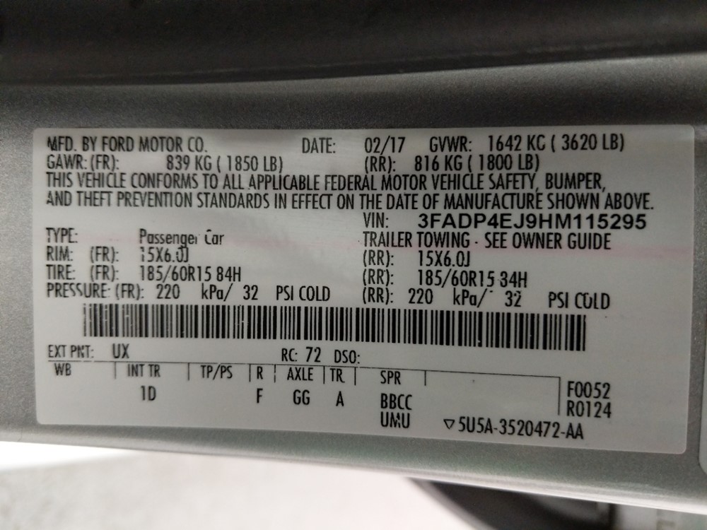 2017 Ford Fiesta - VIN Plate