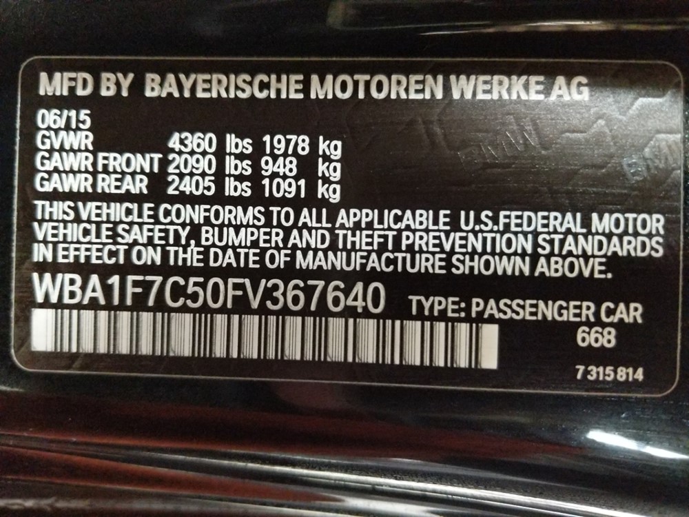2015 BMW 228i - VIN Plate